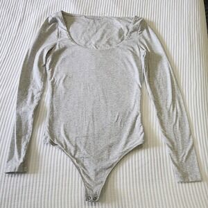 Abercrombie & Fitch Womens Grey Heather Scoop Neck Long Sleeve Bodysuit Small